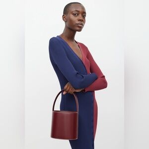 Staud Bisset Leather Bucket Bag in Bordeux